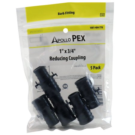 APOLLO PEX 1 in. x 3/4 in. Plastic PEX Barb Reducing Coupling (5-Pack), 5PK PXPAC3415PK